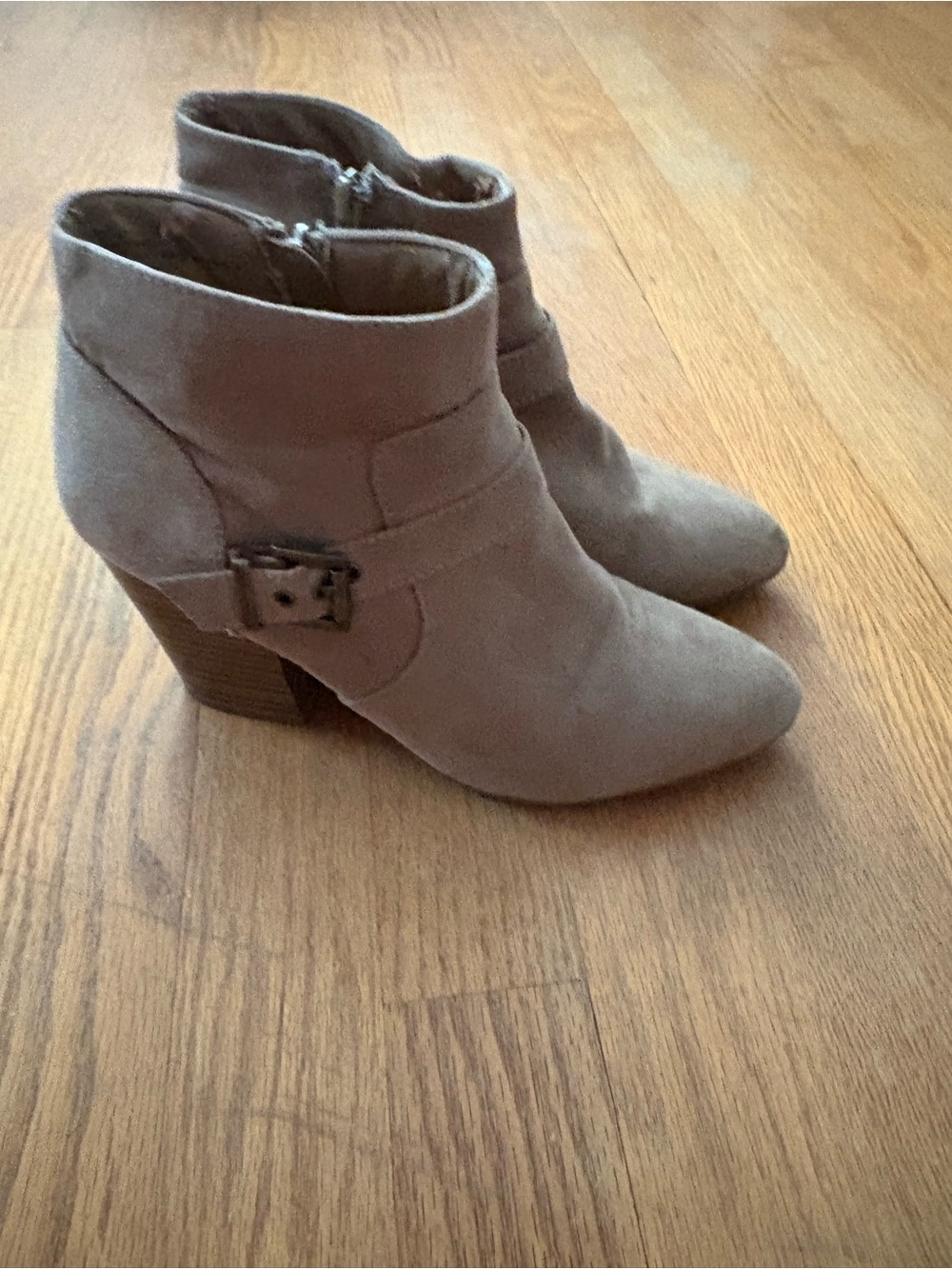 Charlotte Russe Taupe Suede Ankle Booties with Buckle